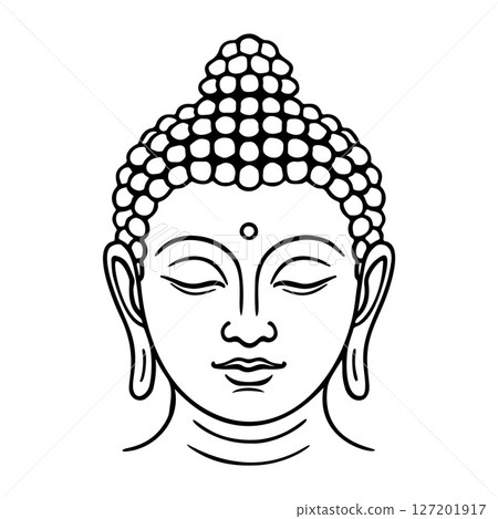 Outline Buddha head, minimalist black and white vector illustration. Outline Buddha head, minimalist black and white vector illustration. 127201917