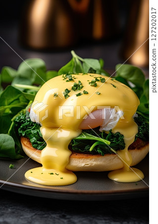 Eggs benedict with hollandaise sauce. Ai Generative 127202017