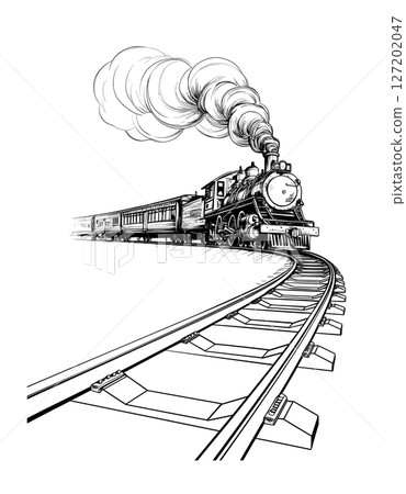 Steam Train: Sketch Illustration, vector 127202047