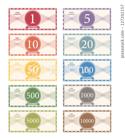 Money for game on a white background,Printable play money from 1 to 10000.banknotes design,Vector  illustrations. 127202157