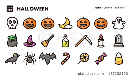 Halloween icon illustration set: Pop vector material that can be used for events and decorations 127202160