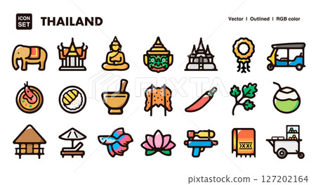 Thailand culture and specialty icon illustration set Vector material for travel and tourism Thailand culture and specialty icon illustration set Vector material for travel and tourism 127202164