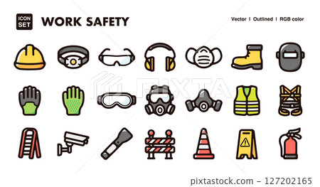 Site safety equipment icon set Vector material for use in construction, building, security, etc. 127202165