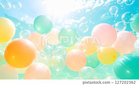 彩色球漂浮在水中的背景 127202362