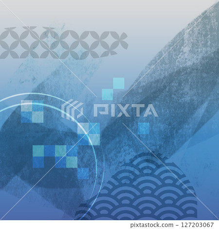 Beautiful background material using luxurious Japanese-style curves [Blue] 127203067