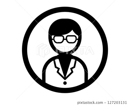 穿著白大褂的人的簡單圓形單色插圖圖標 127203131