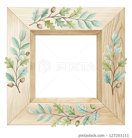 Wooden and flower pattern frame  white background 127203151