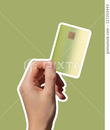 Hand holding a bankcard for international payment and finance. Credit card with chip for shopping, Hand holding a bankcard for international payment and finance. Credit card with chip for shopping, 127203443