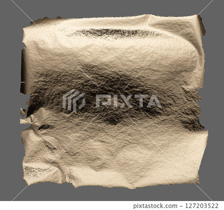 Torn, rippled silver foil texture with a glossy, pearlescent finish. Frayed, damaged edges creating Torn, rippled silver foil texture with a glossy, pearlescent finish. Frayed, damaged edges creating 127203522