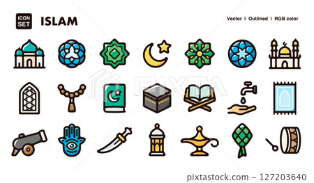 Islamic culture and religion illustration icon set Vector material of worship, architecture, crafts Islamic culture and religion illustration icon set Vector material of worship, architecture, crafts 127203640