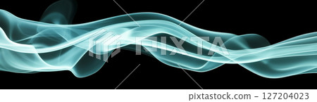 Dark background with flowing teal lines and light waves, abstract concept 127204023