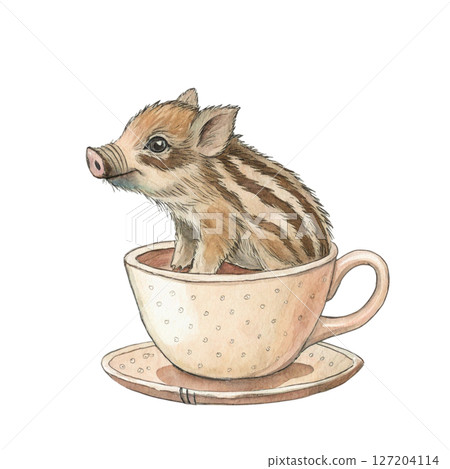 cutest animals in Japan  sitting in a teacup white background cutest animals in Japan  sitting in a teacup white background 127204114