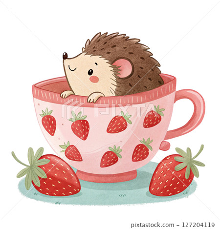 cutest animals in Japan  sitting in a teacup white background 127204119