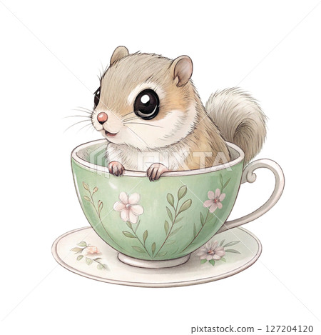 cutest animals in Japan  sitting in a teacup white background 127204120
