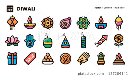 Diwali illustration icon set Vector material for event and decoration design 127204141