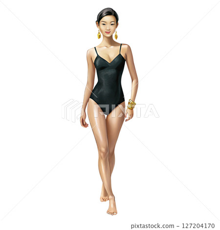 Beautiful Asian girl wearing a swimsuit white background Beautiful Asian girl wearing a swimsuit white background 127204170