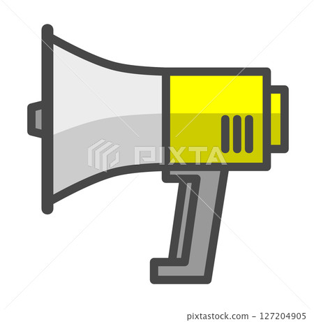 Illustration of a loudspeaker that loudly broadcasts advertisements and natural disaster warnings 127204905