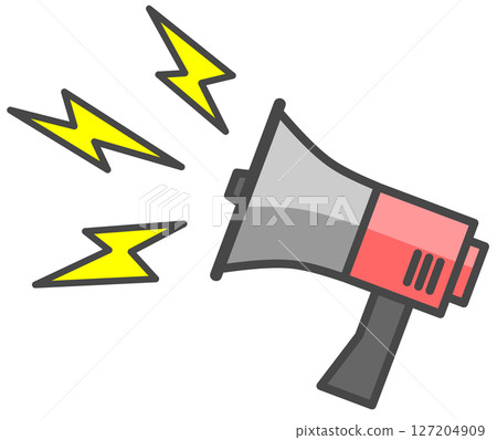 Illustration of a loudspeaker that loudly broadcasts advertisements and natural disaster warnings 127204909