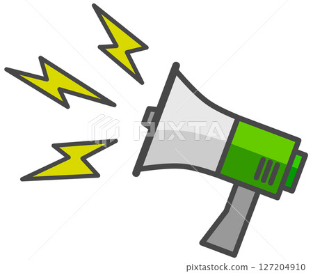 Illustration of a loudspeaker that loudly broadcasts advertisements and natural disaster warnings 127204910