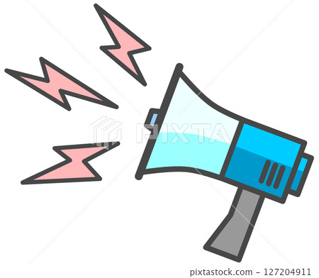 Illustration of a loudspeaker that loudly broadcasts advertisements and natural disaster warnings 127204911