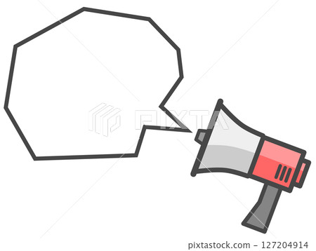 Illustration of a loudspeaker that loudly broadcasts advertisements and natural disaster warnings 127204914