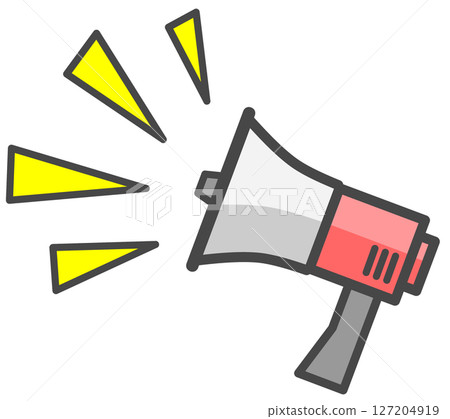 Illustration of a loudspeaker that loudly broadcasts advertisements and natural disaster warnings 127204919