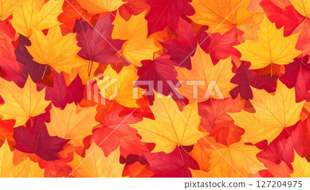 紅色和黃色落葉重疊的無縫圖案 127204975