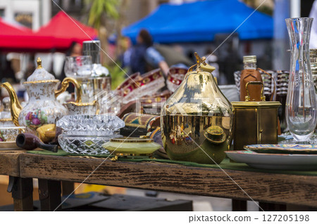 Old vintage things on the street flea market on Place du Jeu de Balle, Marolles district of Brussels, Belgium Old vintage things on the street flea market on Place du Jeu de Balle, Marolles district of Brussels, Belgium 127205198