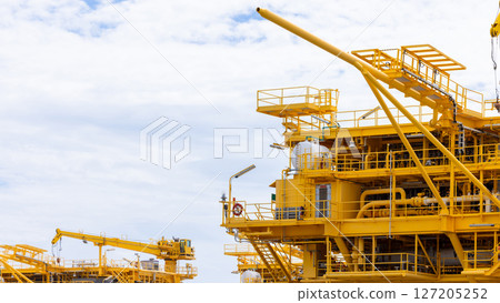 Offshore Oil and Gas production platform, Heavy duty marine engineering structure for energy and petrochemical industry, Offshore oil rig energy infrastructure marine engineering, Offshore platform. 127205252
