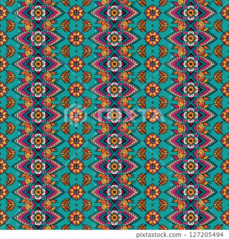 seamless floral ethnic pattern, vector illustration 127205494