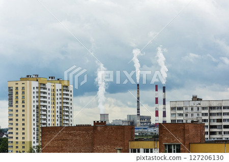From the pipes of the thermal power plant, the steam rises vertically upwards 127206130