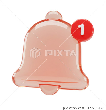 3d glossy bell notification icon with red badge isolated on transparent background 127206435