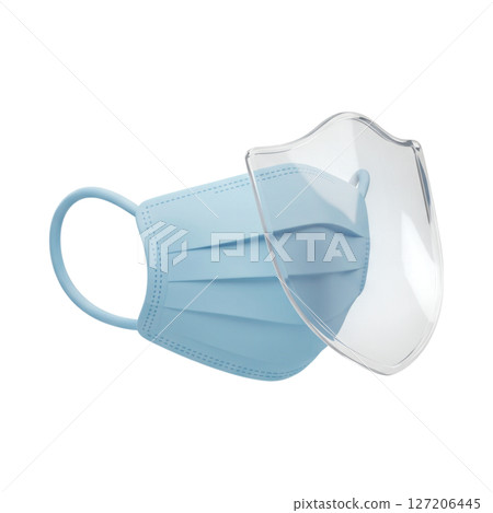 3d face mask with transparent shield isolated on transparent background 3d face mask with transparent shield isolated on transparent background 127206445