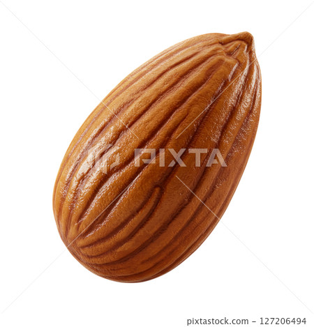 Detailed 3d almond nut with brown textured surface isolated on transparent background 127206494