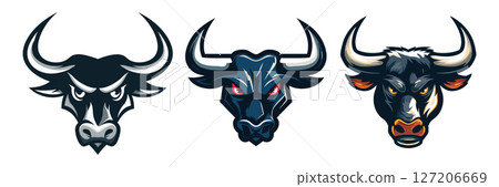 Three Bull Heads Powerful Animal Clipart Graphics 127206669