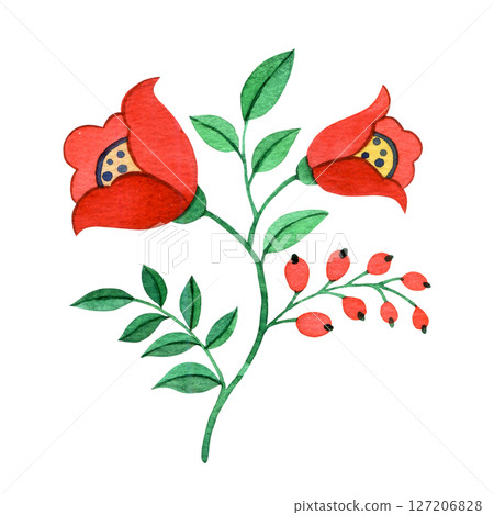 abstract fantasy flower in folk style. watercolor illustration 127206828