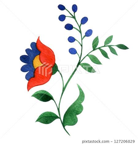 abstract fantasy flower in folk style. watercolor illustration 127206829