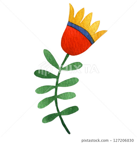 abstract fantasy flower in folk style. watercolor illustration 127206830