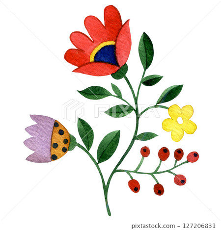 abstract fantasy flower in folk style. watercolor illustration 127206831