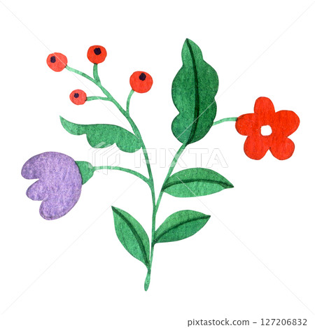 abstract fantasy flower in folk style. watercolor illustration 127206832