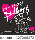 Happy Father's Day typography design with pink love vector lines, father and son on black background 127206872