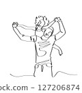 drawing outline art of a father carrying a child on his shoulders, world father's day concept with line art 127206874
