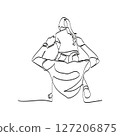 Line drawing of father and daughter. Rear view of father carrying his daughter on his shoulder 127206875