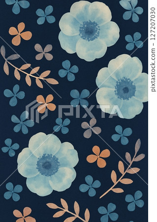 深藍色背景上的花卉圖案插圖_01 127207030