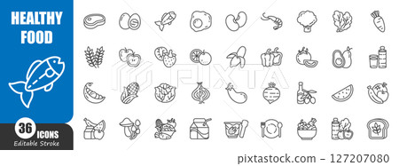 Healthy food outline icon . Editable stroke . Vector . Healthy food outline icon . Editable stroke . Vector . 127207080