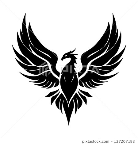 Black Phoenix Bird Logo Tribal Mythological Winged Creature Design for Tattoo Graphic Symbol 127207198