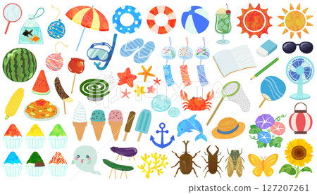Summer vacation illustration set vector material 127207261