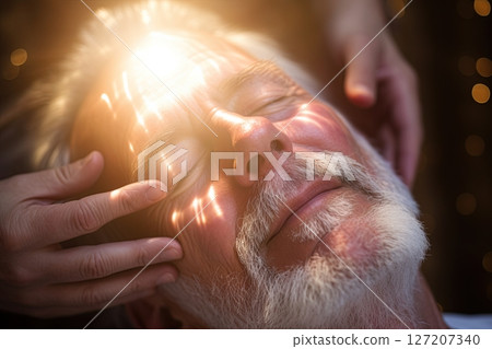 Chakra healing concept. Aura clensing. Meditation and spiritual healing. Generative Ai 127207340