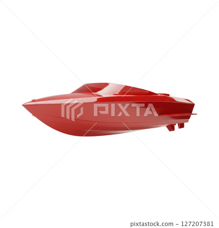 Red speedboat isolated on transparent. Modern motorboat for high speed travel. Red speedboat isolated on transparent. Modern motorboat for high speed travel. 127207381
