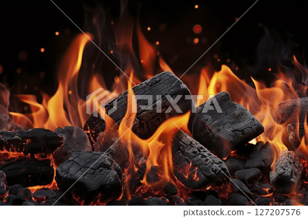 Charcoal for Barbecue Background With Flames. Generative Ai 127207576